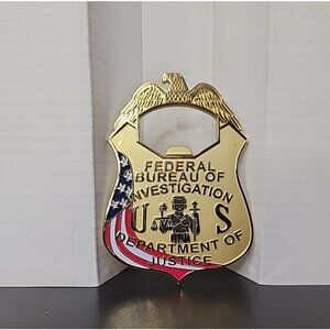 FBI Challenge Coin USA American Flag Gold tone Badge metal Bottle Opener DOJ